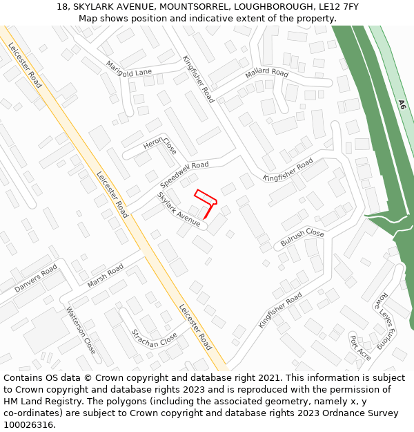 18, SKYLARK AVENUE, MOUNTSORREL, LOUGHBOROUGH, LE12 7FY: Location map and indicative extent of plot