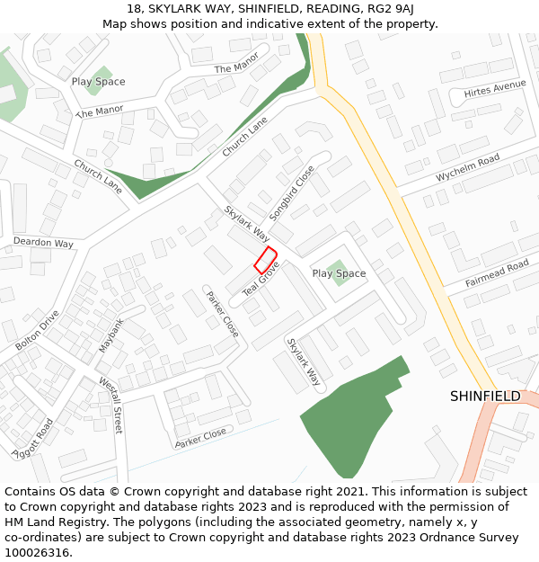 18, SKYLARK WAY, SHINFIELD, READING, RG2 9AJ: Location map and indicative extent of plot