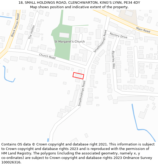 18, SMALL HOLDINGS ROAD, CLENCHWARTON, KING'S LYNN, PE34 4DY: Location map and indicative extent of plot