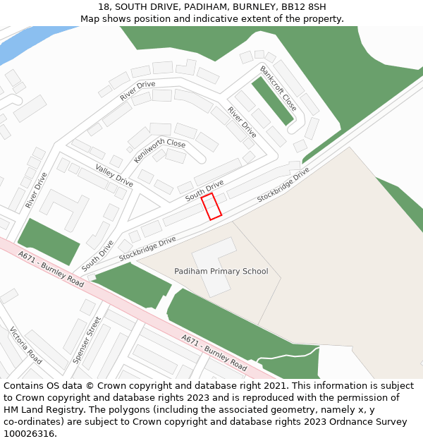 18, SOUTH DRIVE, PADIHAM, BURNLEY, BB12 8SH: Location map and indicative extent of plot