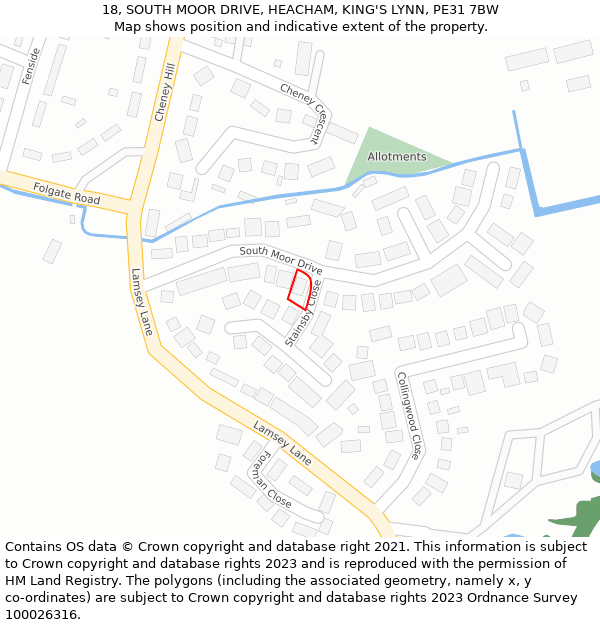 18, SOUTH MOOR DRIVE, HEACHAM, KING'S LYNN, PE31 7BW: Location map and indicative extent of plot