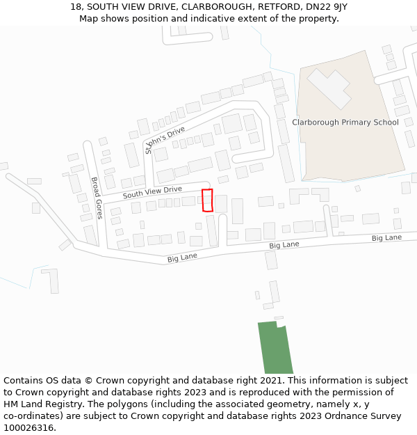 18, SOUTH VIEW DRIVE, CLARBOROUGH, RETFORD, DN22 9JY: Location map and indicative extent of plot