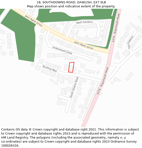 18, SOUTHDOWNS ROAD, DAWLISH, EX7 0LB: Location map and indicative extent of plot