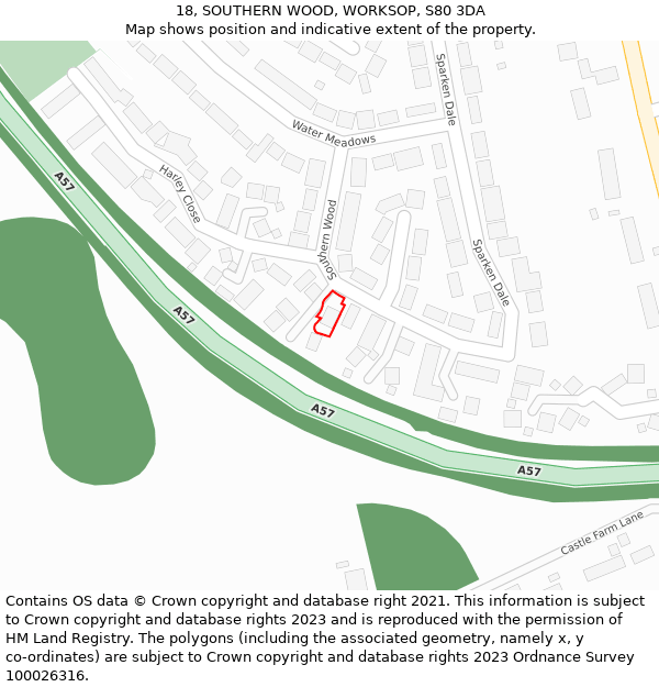 18, SOUTHERN WOOD, WORKSOP, S80 3DA: Location map and indicative extent of plot