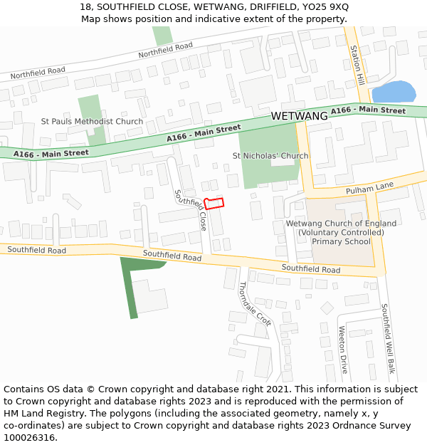 18, SOUTHFIELD CLOSE, WETWANG, DRIFFIELD, YO25 9XQ: Location map and indicative extent of plot