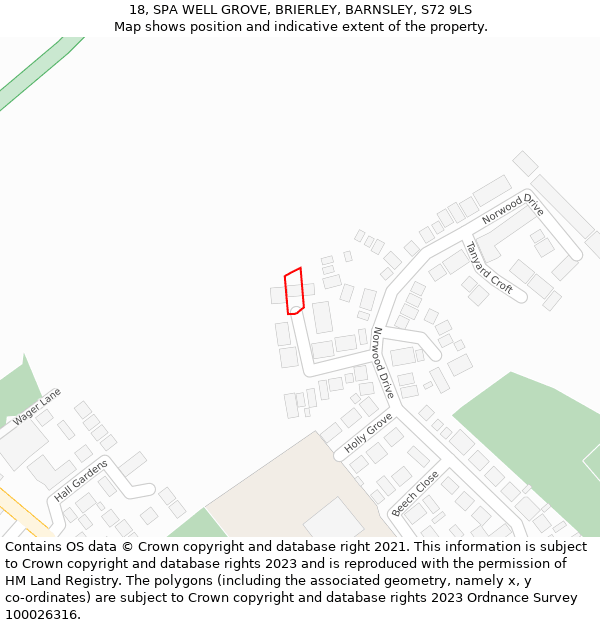 18, SPA WELL GROVE, BRIERLEY, BARNSLEY, S72 9LS: Location map and indicative extent of plot