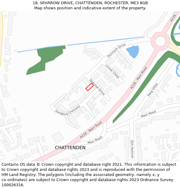 18, SPARROW DRIVE, CHATTENDEN, ROCHESTER, ME3 8GB: Location map and indicative extent of plot