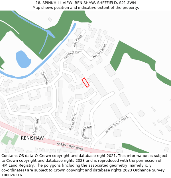 18, SPINKHILL VIEW, RENISHAW, SHEFFIELD, S21 3WN: Location map and indicative extent of plot