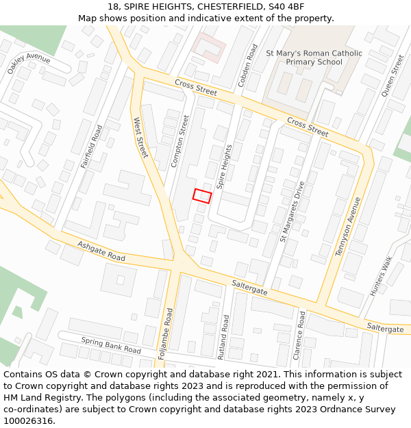 18, SPIRE HEIGHTS, CHESTERFIELD, S40 4BF: Location map and indicative extent of plot