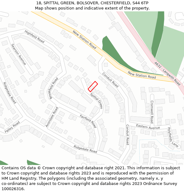 18, SPITTAL GREEN, BOLSOVER, CHESTERFIELD, S44 6TP: Location map and indicative extent of plot