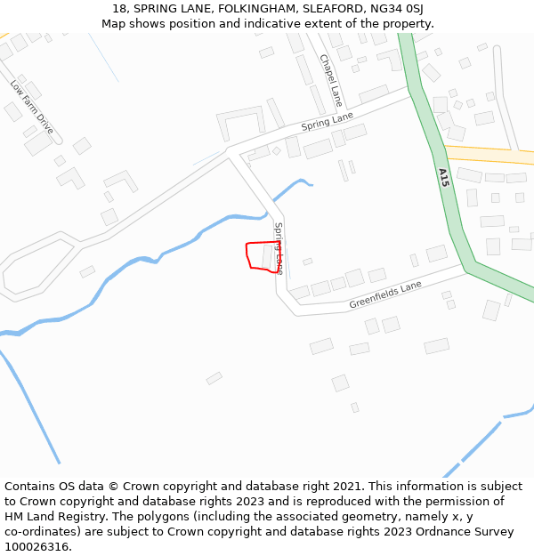18, SPRING LANE, FOLKINGHAM, SLEAFORD, NG34 0SJ: Location map and indicative extent of plot