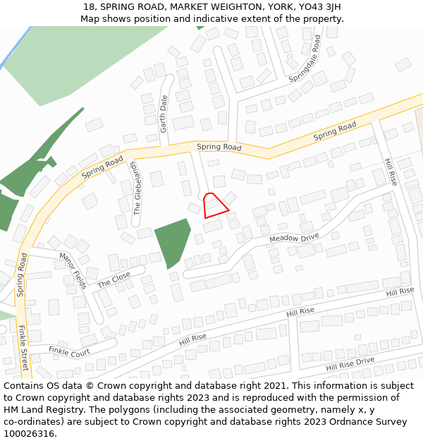 18, SPRING ROAD, MARKET WEIGHTON, YORK, YO43 3JH: Location map and indicative extent of plot