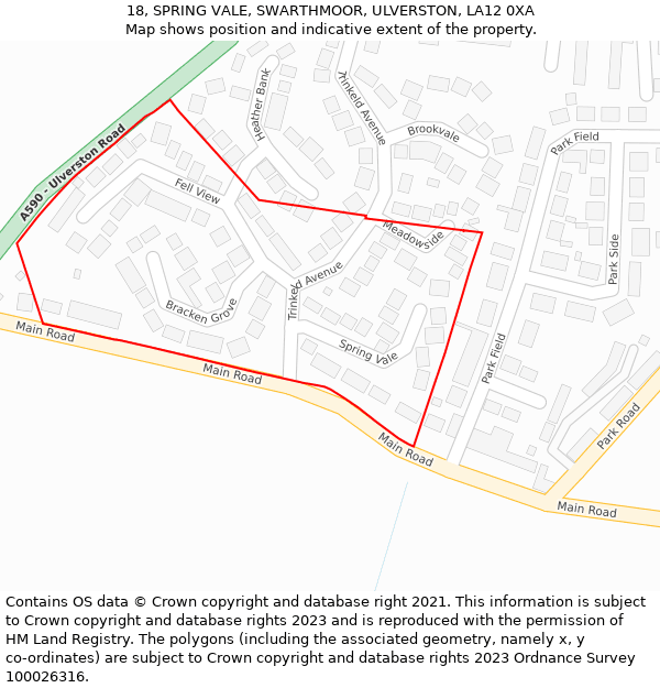 18, SPRING VALE, SWARTHMOOR, ULVERSTON, LA12 0XA: Location map and indicative extent of plot