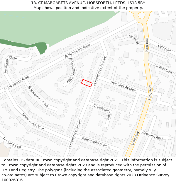 18, ST MARGARETS AVENUE, HORSFORTH, LEEDS, LS18 5RY: Location map and indicative extent of plot