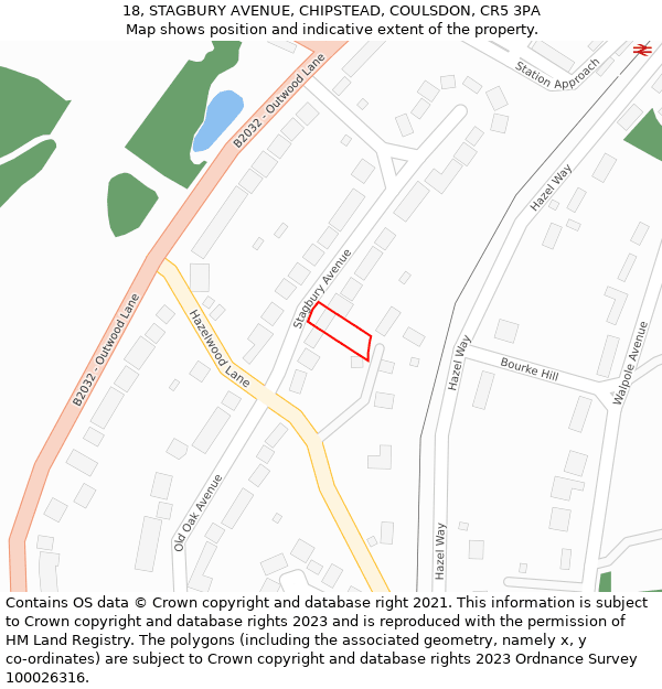 18, STAGBURY AVENUE, CHIPSTEAD, COULSDON, CR5 3PA: Location map and indicative extent of plot