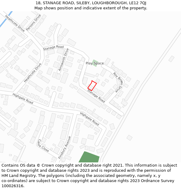 18, STANAGE ROAD, SILEBY, LOUGHBOROUGH, LE12 7QJ: Location map and indicative extent of plot
