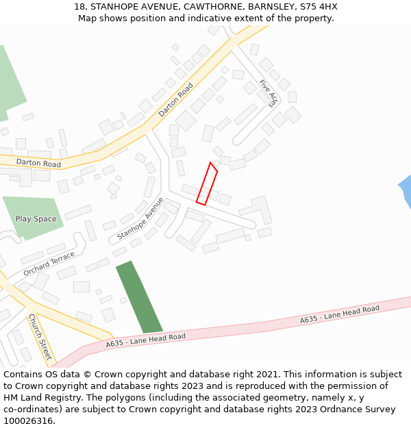18, STANHOPE AVENUE, CAWTHORNE, BARNSLEY, S75 4HX: Location map and indicative extent of plot