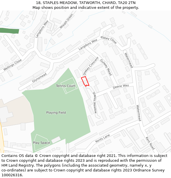 18, STAPLES MEADOW, TATWORTH, CHARD, TA20 2TN: Location map and indicative extent of plot