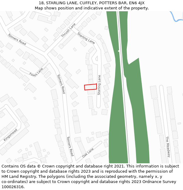 18, STARLING LANE, CUFFLEY, POTTERS BAR, EN6 4JX: Location map and indicative extent of plot