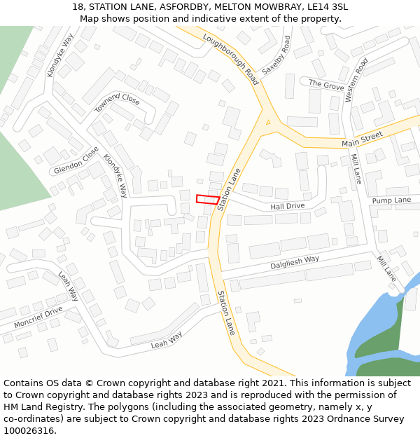 18, STATION LANE, ASFORDBY, MELTON MOWBRAY, LE14 3SL: Location map and indicative extent of plot