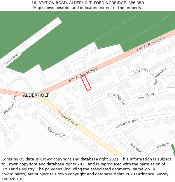 18, STATION ROAD, ALDERHOLT, FORDINGBRIDGE, SP6 3RB: Location map and indicative extent of plot