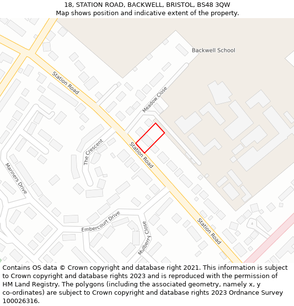 18, STATION ROAD, BACKWELL, BRISTOL, BS48 3QW: Location map and indicative extent of plot