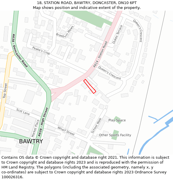 18, STATION ROAD, BAWTRY, DONCASTER, DN10 6PT: Location map and indicative extent of plot