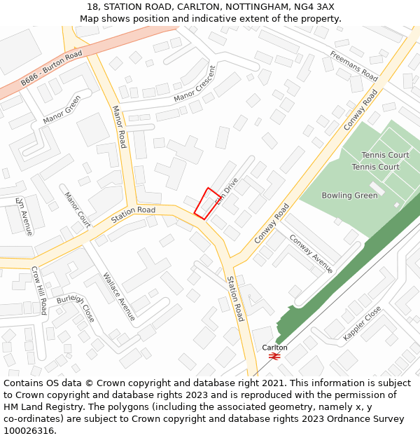 18, STATION ROAD, CARLTON, NOTTINGHAM, NG4 3AX: Location map and indicative extent of plot