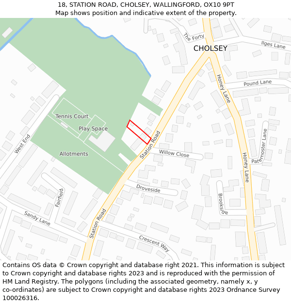 18, STATION ROAD, CHOLSEY, WALLINGFORD, OX10 9PT: Location map and indicative extent of plot