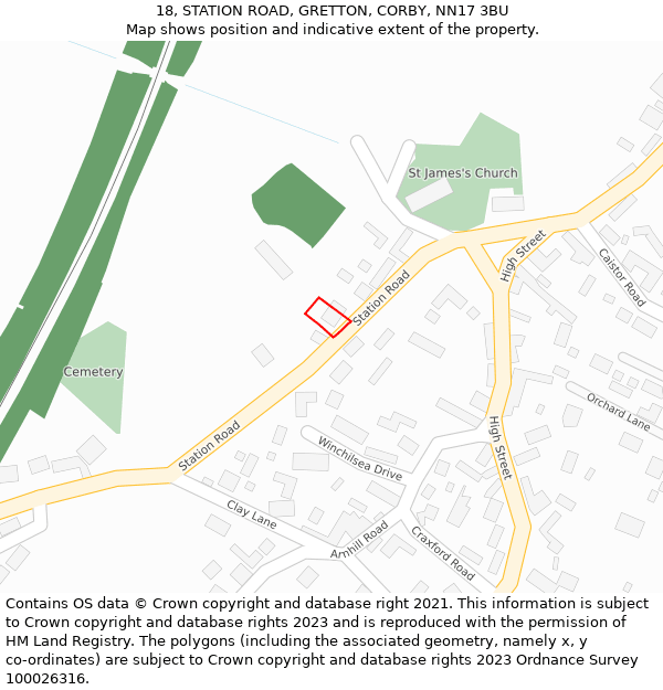 18, STATION ROAD, GRETTON, CORBY, NN17 3BU: Location map and indicative extent of plot