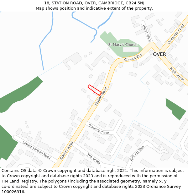18, STATION ROAD, OVER, CAMBRIDGE, CB24 5NJ: Location map and indicative extent of plot