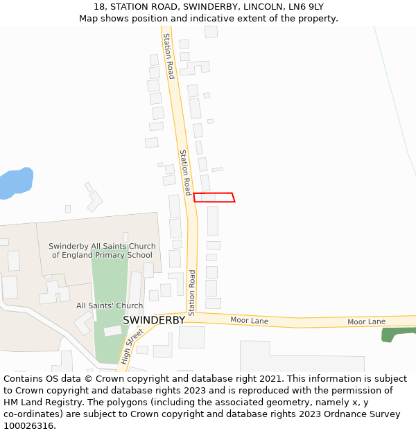 18, STATION ROAD, SWINDERBY, LINCOLN, LN6 9LY: Location map and indicative extent of plot
