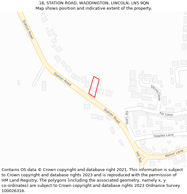 18, STATION ROAD, WADDINGTON, LINCOLN, LN5 9QN: Location map and indicative extent of plot