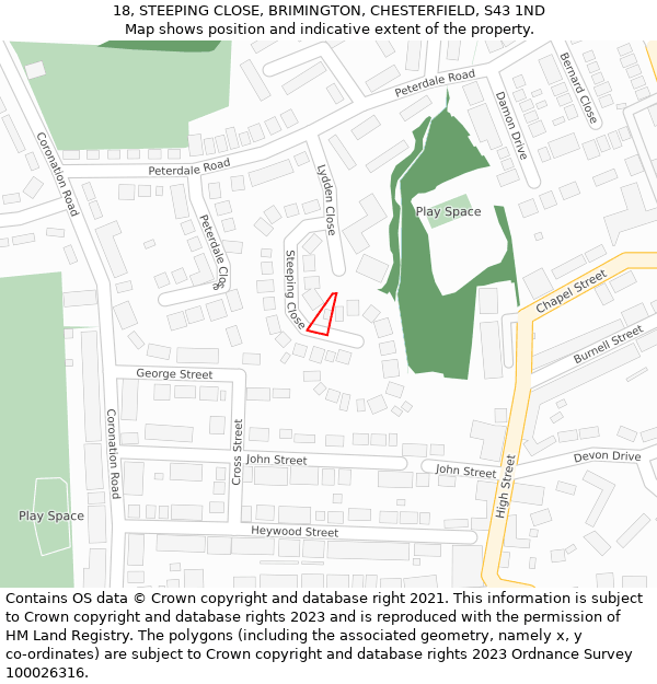 18, STEEPING CLOSE, BRIMINGTON, CHESTERFIELD, S43 1ND: Location map and indicative extent of plot