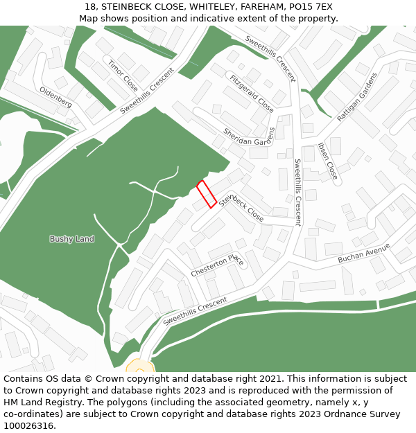 18, STEINBECK CLOSE, WHITELEY, FAREHAM, PO15 7EX: Location map and indicative extent of plot