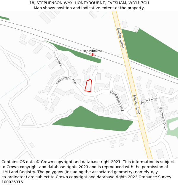18, STEPHENSON WAY, HONEYBOURNE, EVESHAM, WR11 7GH: Location map and indicative extent of plot