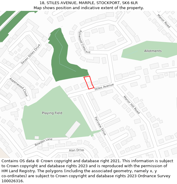 18, STILES AVENUE, MARPLE, STOCKPORT, SK6 6LR: Location map and indicative extent of plot
