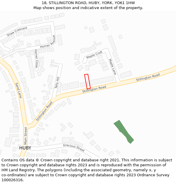 18, STILLINGTON ROAD, HUBY, YORK, YO61 1HW: Location map and indicative extent of plot