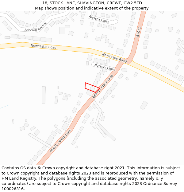 18, STOCK LANE, SHAVINGTON, CREWE, CW2 5ED: Location map and indicative extent of plot