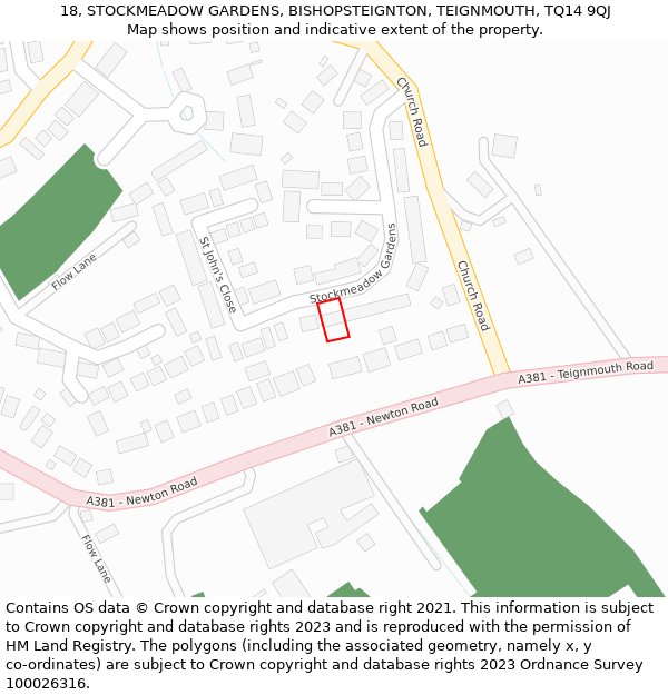 18, STOCKMEADOW GARDENS, BISHOPSTEIGNTON, TEIGNMOUTH, TQ14 9QJ: Location map and indicative extent of plot