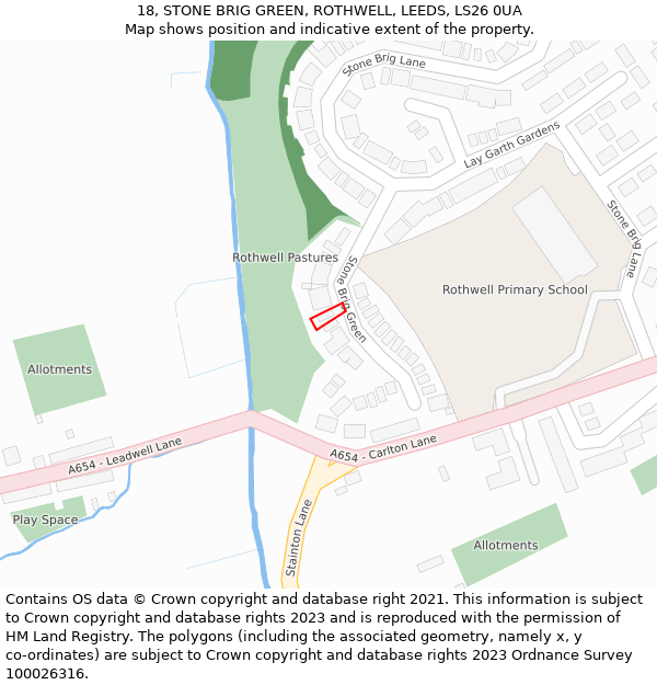 18, STONE BRIG GREEN, ROTHWELL, LEEDS, LS26 0UA: Location map and indicative extent of plot