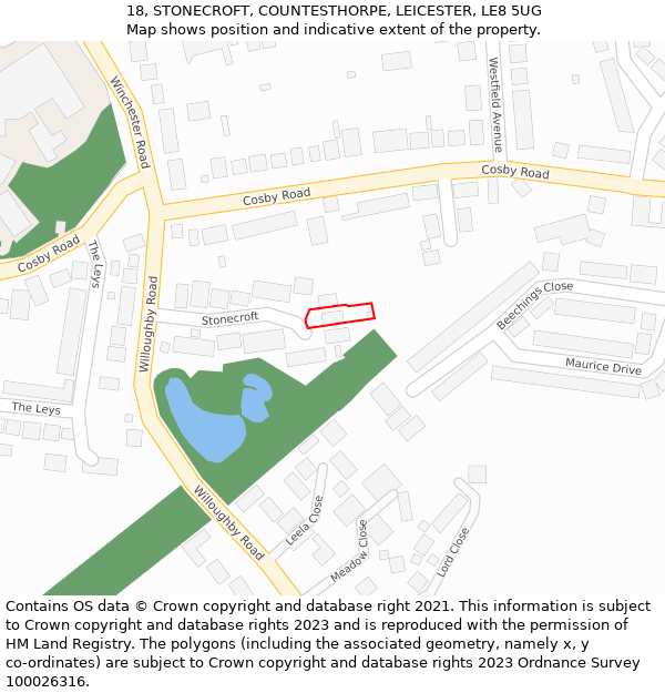 18, STONECROFT, COUNTESTHORPE, LEICESTER, LE8 5UG: Location map and indicative extent of plot
