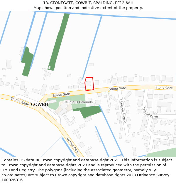 18, STONEGATE, COWBIT, SPALDING, PE12 6AH: Location map and indicative extent of plot