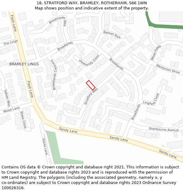 18, STRATFORD WAY, BRAMLEY, ROTHERHAM, S66 1WN: Location map and indicative extent of plot