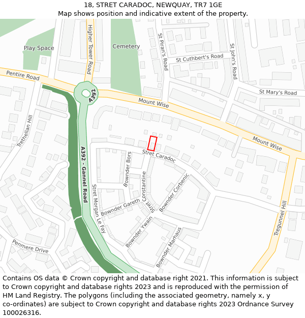 18, STRET CARADOC, NEWQUAY, TR7 1GE: Location map and indicative extent of plot