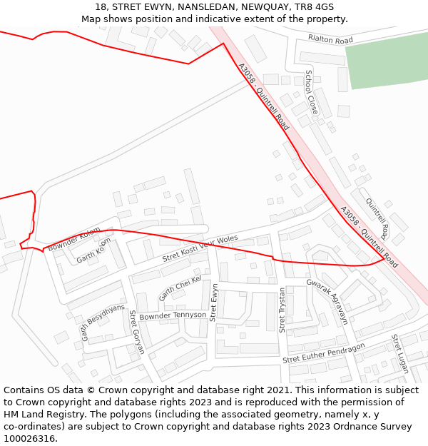 18, STRET EWYN, NANSLEDAN, NEWQUAY, TR8 4GS: Location map and indicative extent of plot