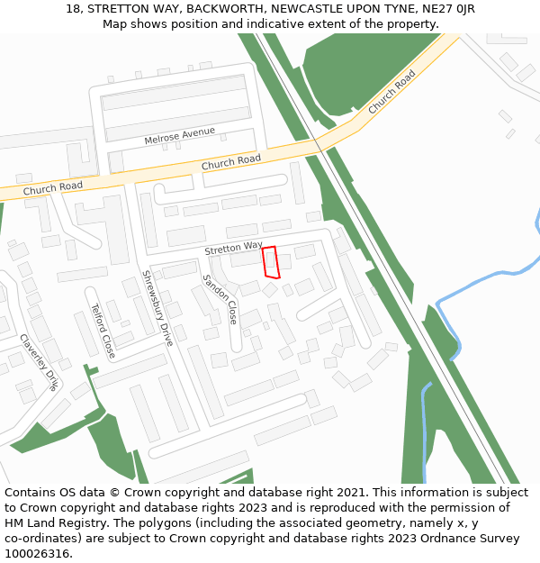 18, STRETTON WAY, BACKWORTH, NEWCASTLE UPON TYNE, NE27 0JR: Location map and indicative extent of plot