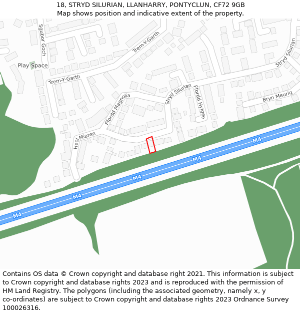 18, STRYD SILURIAN, LLANHARRY, PONTYCLUN, CF72 9GB: Location map and indicative extent of plot