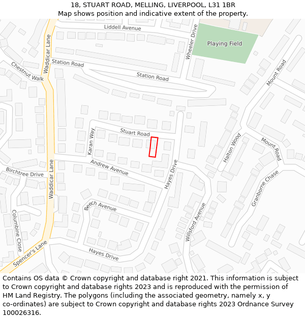 18, STUART ROAD, MELLING, LIVERPOOL, L31 1BR: Location map and indicative extent of plot