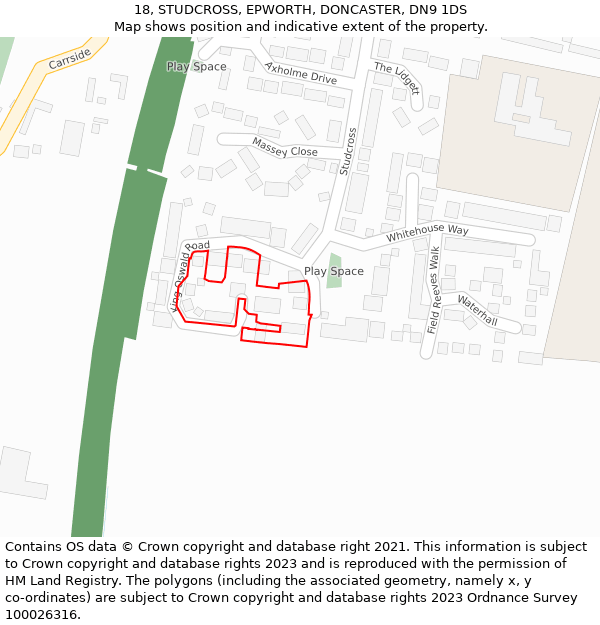 18, STUDCROSS, EPWORTH, DONCASTER, DN9 1DS: Location map and indicative extent of plot